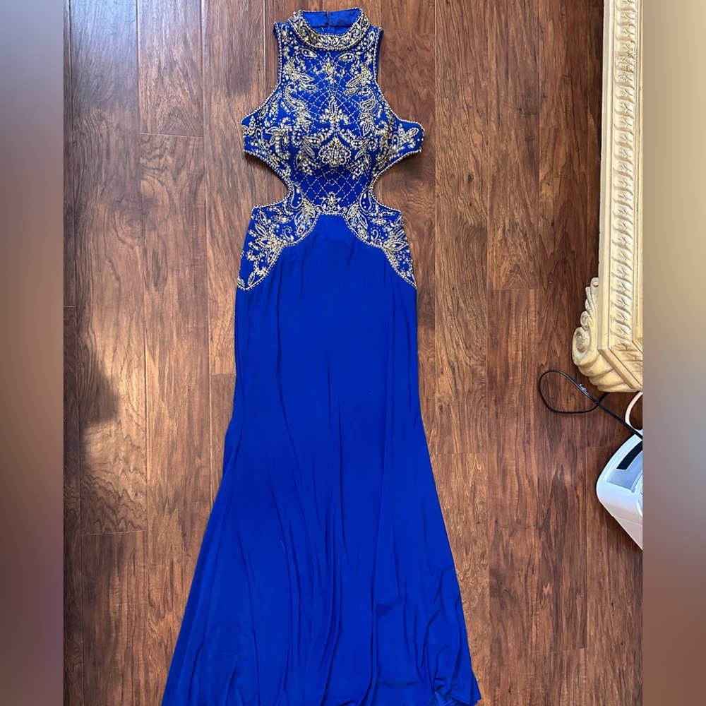 Elegant Blue and Gold Women's Dress